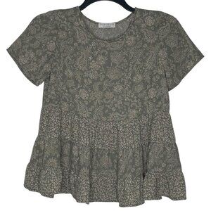 Paper Crane Blouse Peasant Tiered Boho Size Small Floral Babydoll Short Sleeves